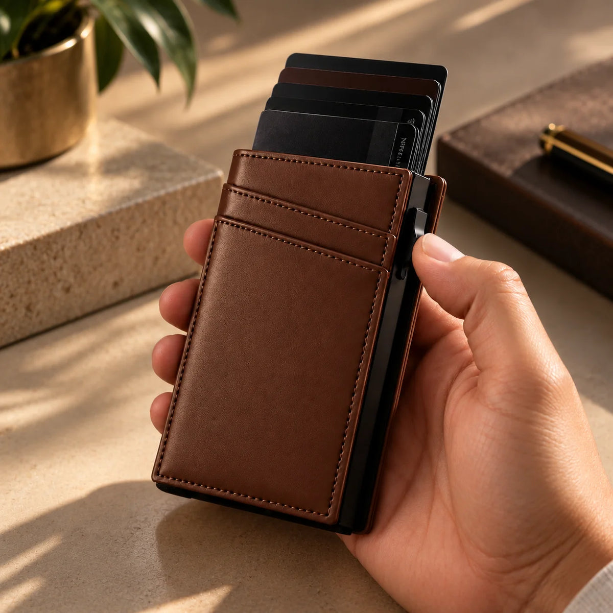 Delois Slide X Brown Smart Card Holder